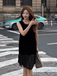 YUFUQING | Hebe Style Black Mesh Splice Sleeveless Dress Women Summer New Loose Personality Vest Long Skirt High Waist A-Line Polyester Fiber