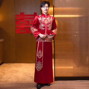 ชุดเจ้าสาวซือฮุยฟูวินเทจ ชุดราตรีผ้ากำมะหยี่หรูหรา แขนยาว ปักลายพีกนก ชุดเจ้าสาวสไตล์จีน ชุดแต่งงาน ชุดราตรี