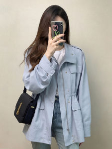 QFN | Attractive Stand Collar Adjustable Waist Blue Jacket