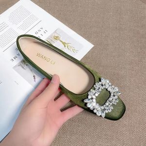 34-42 Large size Women square toe flat ballet shoes comfort rhinestone boat shoes