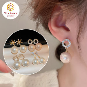Viviann Original S925 Sterling Silver Whiter Pearl Stud Earrings For Women Fashion Water Drop Crystal Jewelry Gifts White Color Pearl Stud pearl Earrings pearl Earring Jewelry For Women