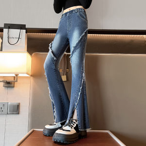 Rolanko Jeans Pants for Kids Girls Wide Leg Bootcut Slim Denim Pants Girls Trousers Raw Edge Split Bottom Spring Wear 4-14 Years