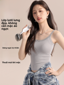 MiiOW | Áo ba lỗ ren Pháp màu xám gợi cảm mùa hè dành cho nữ Áo khoác ngoài có đệm ngực cỡ cố định đa năng ngọt ngào