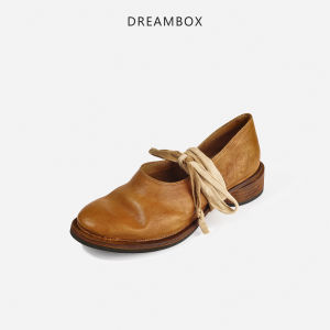 Fashionable Kangaroo Leather Flats with Bow Tie Womens Shoes Personalized British Style round Toe mid Heel Casual Shoes