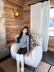 Skin-Friendly Long Sleeve round Neck Yoga T-Shirt Womens Inner Wear Base Shirt Casual Sport Fitness Outdoors Left Ear Pattern