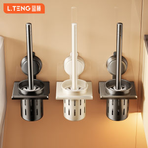 Space Aluminum Toilet Brush Holder No Drilling Needed Bathroom Cleaning Tool No Dead Angles Wall Mounted Toilet Cleaner