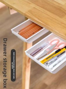 Invisible Drawer Style Storage Box under Table Office Dormitory Organizer No Drilling Required Plastic Storage Shelf