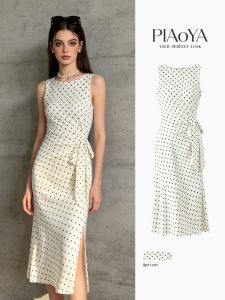 PIAOYA | Polka Dot Sleeveless Cinched Waist Elegant Office Dress