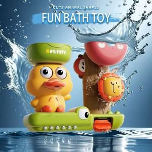Baby Bath Toy Play Water in Duck Rotating Eyes Lion Waterwheel Children Fun in Shower Bathtub with Suction Cup Kid Gift