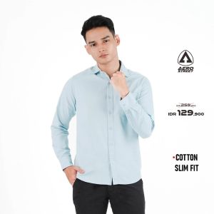 Aerostreet Kemeja Cotton Panjang Ravel Light Blue Polos Cerah QBBBA