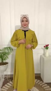 Salsa Dress Gamis Dewasa Polos Simple Bahan Crinkle Airflow Busui  resleting Ld 110