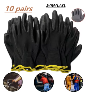 10 Pair Black，Red  Durable Safety Gloves - Anti-Slip Wear-Resistant ESD Protection for Gardening & Woodworking