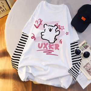 Girls Cotton Long Sleeve T-shirt Spring Autumn Cartoon Line Dog Print Base Layer Top for Medium And Large Children