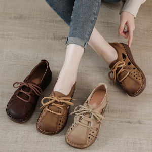 DTNOW New Arrival Real Leather Flats Womens Casual Loafer Handmade Daily Walking Woman Retro Flats