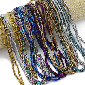 3x3mm Square Spacer Beads Plated Blue Green Purple Cube Natural Hematite Stone Beaded For DIY Jewelry Necklace Bracelet Making