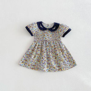New Summer Baby Dress 9M-4T Cute Colorful Floral Thin Girls Dress Embroidered Flower Collar Kids Sweet Princess Dress