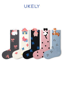 Ukely Girls Mid-Calf Socks Breathable Cotton Baby Toddler Leggings Spring Summer Autumn Cartoon Pattern Comfortable Soft Cotton