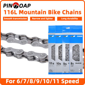 PINMOAP 1PC Mountain Road Bicycle Chain 6/7/8/9/10/11 Speed High-Strength Durable Smooth Shifting With Quick Release Magic Buckl
