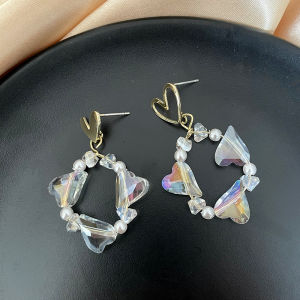 Hoa Tai Hình Trái Tim Pha Lê Siêu Sáng Thời Trang Mới Cho Nữ Trang Sức Hợp Kim Kim Cương Nhân Tạo Trang Trí Tai Mùa Xuân Hè Đa Năng