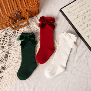 3Pairs/Lot Kids Girls Knee High Socks Baby Soft Cotton Long Sock Cute Bow Spanish Solid Children Princess Socken For 0-5Years