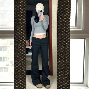 กางเกงลากพื้นเอวต่ำสาวแซ่บสไตล์อเมริกันยาวพิเศษสำหรับคนตัวสูง175กางเกงสูทขากว้างทรงสอบรัดรูปใส่แล้วดูผอมเพรียวสำหรับผู้หญิง