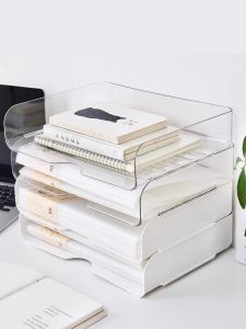 ชั้นวางเอกสารอะคริลิกใสสำหรับสำนักงาน ชั้นวางของแบบพับได้ ช่องเก็บของแบบดึงดูด กล่องจัดระเบียบแบบหรูหรา ชั้นวางของแบบพับได้