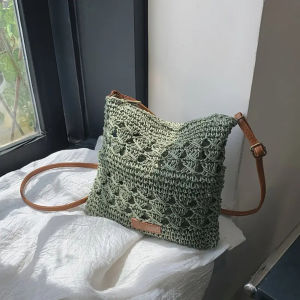 New Transparent Woven Bag - Single Shoulder Bag for Summer Vacation Beach Carry-On Bag Simple Hand-Woven Grass Bag