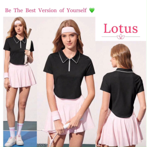 Lotus Áo Croptop Có Cổ Khoá Kéo Áo Thun Nữ Chơi Pickleball Cầu Lông Tennis Golf Áo Polo Thể Thao Nữ Dáng Ôm Áo Phông Nữ Tay Ngắn Màu Đen Cổ Polo Đẹp