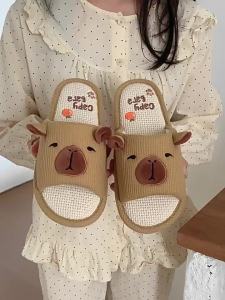 XIXITIAO ins Ugly and Cute Capi Balaya Slippers Womens Spring and Summer Breathable Cotton Linen Home Cute Floor Shoes ins
