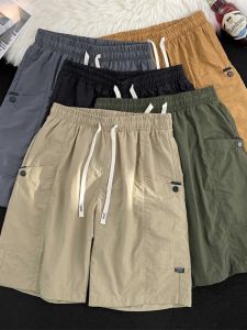 Ice Silk Thin Workwear Shorts Mens Summer Quick Dry Loose Straight Casual Sports Five-Quarter Pants Fashionable American Brand