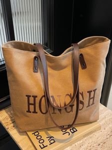 Large Capacity Canvas Tote Bag Womens Commuter Casual Versatile Student Single Shoulder Bag Double Handle Zipper Closure