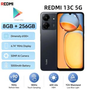 Redmi | 2026 new Redmi 13C 5G Phone 8GB RAM 256GB UFS 2.2 Storage 6.74-inch 90Hz Screen 50MP AI Camera 5000mAh Battery Dual SIM