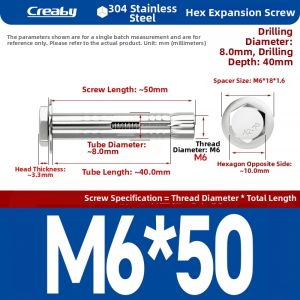 Creaby | Hex Head 304 Stainless Steel Galvanized Expansion Screw