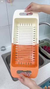 Extendable Over Sink Colander Telescopic Kitchen Fruit Vegetable Tableware Drain Basket