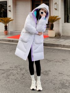Womens Oversized Patchwork down Cotton Jacket Thickened Mid-Length Winter Coat Korean Style Commute Long Sleeve Zipper