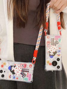 Cute Cartoon Girl Phone Case with Lanyard Four Corners Drop Proof Full Cover for  17 16Promax 14Pro 15Pro Female Model Popular