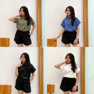 Baju Blouse Wanita Atasan Lengan Pendek Lady Crush Crinkle Anti Lecek Korean Style Kekinian Terbaru Ootd Emily Top by Clashe