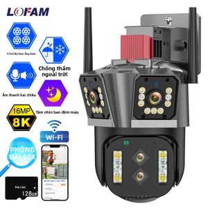 Camera Wifi LOFAM 8K Với 4 Ống Kính 16MP PTZ Zoom Quang Học 10X Tầm Nhìn Ban Đêm Màu Camera An Ninh Ngoài Trời Camera Giám Sát Video IP