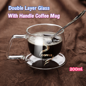 MaxPlus 200ml Double Layer Glass With Handle Heat-Resistant Coffee Glass Mug Double Layer Tea Cup