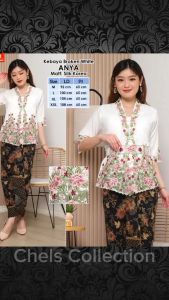 Atasan Kebaya Bordir Bunga Cantik Bahan Silk Korea Premium Lengan 3/4 Warna Putih Tulang | Pakaian Wisuda Acara Pesta Kondangan Wanita Modern Elegan Mewah Kekinian