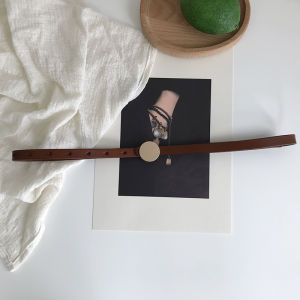 Womens Skinny Dress Belt Black Genuine Leather Smooth Buckle Decoration Simple Versatile Two-Layer Cowhide Alloy Clasp