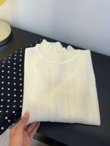 เสื้อเชิ้ตคอปกสูงครึ่งตัวแขนยาวผ้าลูกไม้ทรงสลิมฟิตแฟชั่นฤดูใบไม้ร่วง 2025 สำหรับผู้หญิง ชุดทำงาน ผ้าขนสัตว์ ปกติ