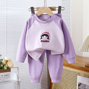 Thickened German Velvet Childrens Warm Underwear Set for Autumn And Winter Plug Shoulder Design Polyester And Spandex Material