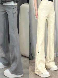 WANGGONGZHU | High Waist Fleece Lined Flared Casual Pants Women Autumn Winter Thickened Fashionable Wide Leg Long Trousers Princess Style