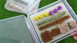 1Box Mixed Shape Static Grass Tuft Flower Cluster Model Kits Miniature Shrubs Bushes for Train Building Landscape