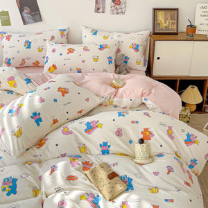 Pure Cotton Washed Bedding Set Class a Cute  Dormitory Three-piece Set Four-piece Suite Includes Duvet Cover Sheet Pillowcase