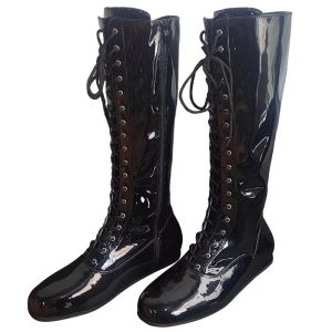 Hogan Wrestling Boots Yellow Black Pro Lace Up Costume Ring Boots Mens High Top Leather Boots Wrestling Shoes