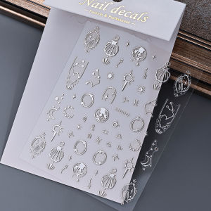 1Pcs 3D Bronzing Silver Star/Moon/Sun Nail Art Stickers Geometric Starlight Letter Y2K Nail Art Decor Decals DIY Manicure Slider