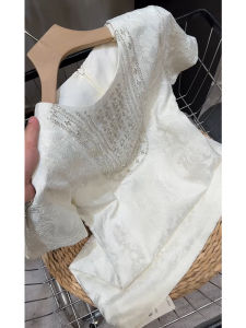 French Style White Beaded Heavy Work Mini Skirt Womens Summer New Chinese National Style Embroidered Satin A-Line Dress