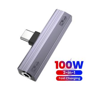 USB Type C To 3.5 Jack Earphone Adapter USB-C 3 5mm Audio Converter For IPhone 15 16 17 2 IN 1 10W/100W Charging Audio Adapter